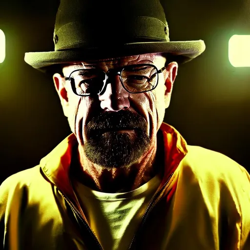 Prompt: portrait of buff Walter White, drug factory background, dark rustic colors, ambient lighting, dynamic lighting, 4k, HQ