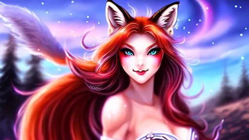 Prompt: Fox girl, woman, girl, fox, lady, fox woman, fox lady, female, female fox, fox female, long white hair, blood red eyes, midnight sky, {{{Hyper detailed}}}, {{{Photorealistic}}}, {{{Hyper realistic}}}