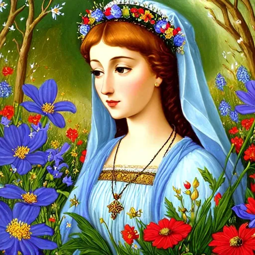 Prompt: Anne of Cleves as a fairy goddess, surrounded by wildflowers, closeup