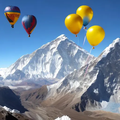 Prompt: Everest Pick with sunshine and balloons and two Golden Eagles