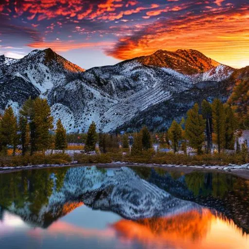 Prompt: A digital landscape of June Lake, California, sparkling, ornate, sunset background, mountains, intricate, hyper-detailed, 64K, UHD, HDR, unreal engine, vivid colors, amazing 