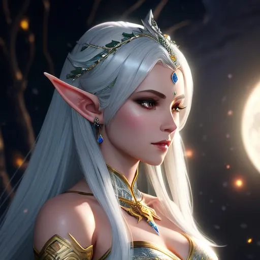 Portrait of a Beautiful Female elf with silver hair... | OpenArt
