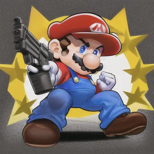 Prompt: Mario with a AK-47