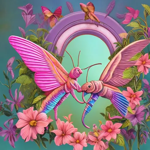 Prompt: Elephant hawk-moth diorama in the style of Lisa frank