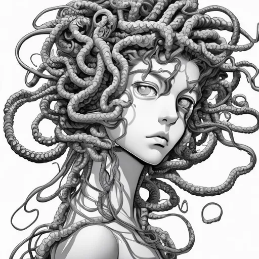 Prompt: medusa anime line art modern 4k