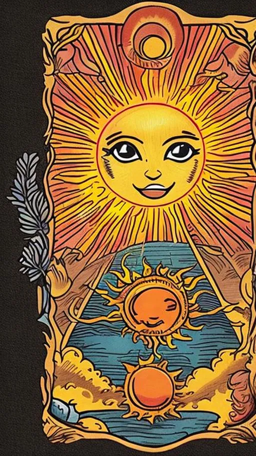 Prompt: Create a “The Sun” Tarot card, very cute  art type