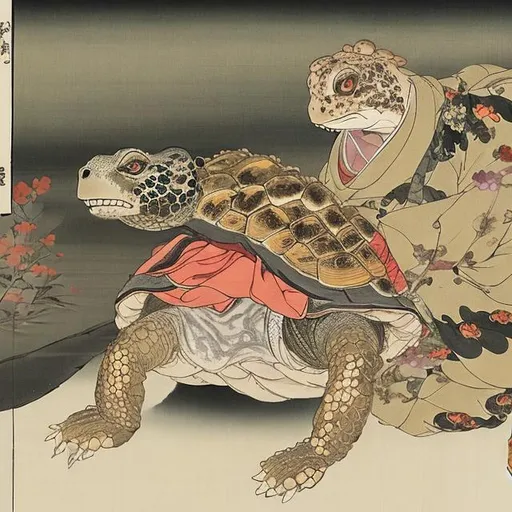 Prompt: "Hare vs the Tortoise as Yōkai, Japanese painting, 1800"