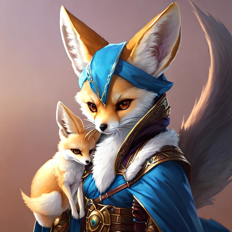 anthropomorphic fennec fox with blue eyes, Asian clo...