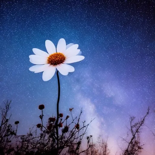 Prompt: flower in the sky with stars
cold
