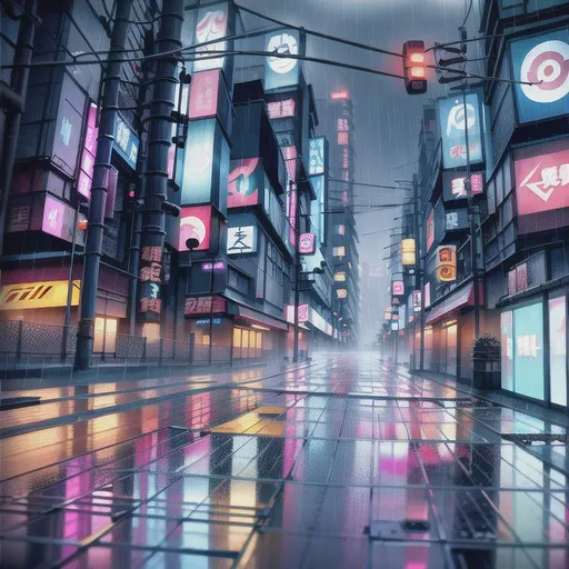 Prompt: photo realistic, high detail, cyberpunk scenery background, rainy, neon lights, japan style, drone cam