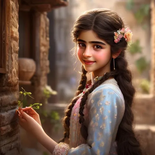 Prompt: create most beautiful photograph of most beautiful fictional, Kurdish young happy girl, extremely, detailed environment, detailed background, intricate, detailed skin, natural colors , professionally color graded, photorealism, 8k, moody lighting.