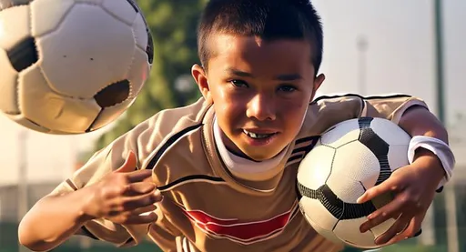 Prompt: A boy play football

