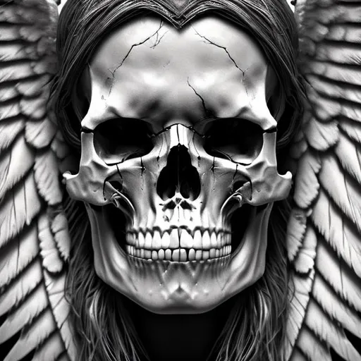 Prompt: skull of an angel hyper realistic extremely detailed dark cinematic UHD