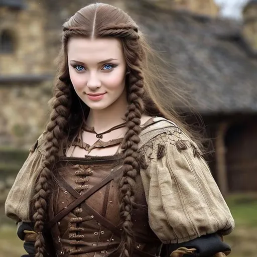 Prompt: beautiful Russian women, hair style is ponytail, standing in medieval time  

