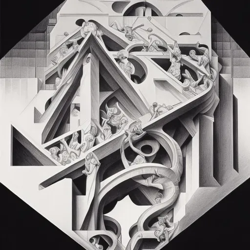 Prompt: an m. c. escher drawing done by boris vallejo
