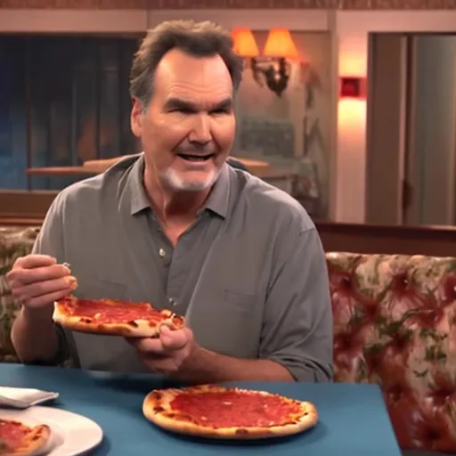 Prompt: Norm Macdonald eats pizza with the ninja turtles