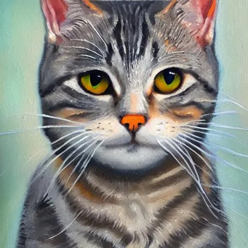 Gray Tabby Cat Oil Painting