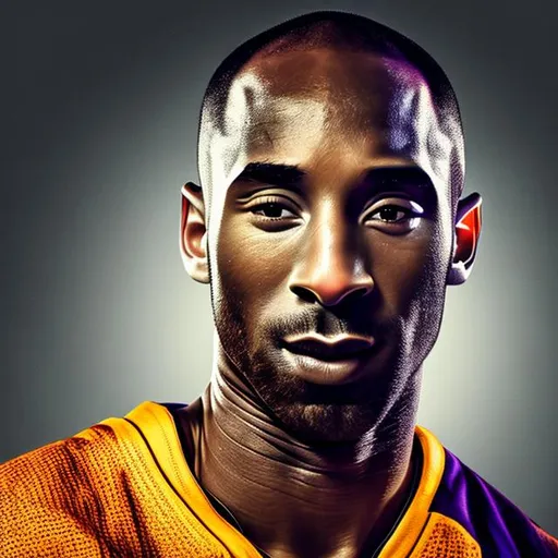 Prompt: UHD Portrait of Kobe Bryant, ring light, vibrant indoor color, front point of view, white background, movie poster, telephoto