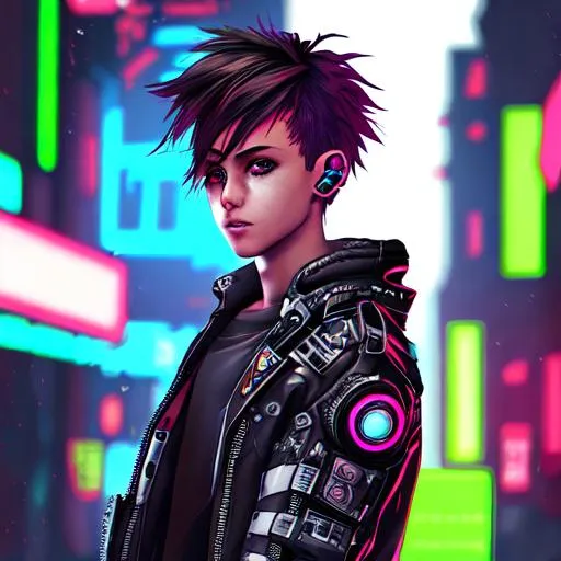Prompt: A cyberpunk boy in a video game