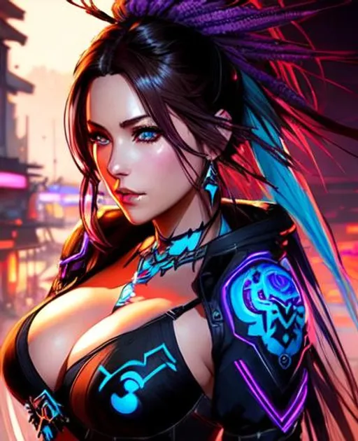Prompt:  #Character Kate# woman Manga cover art. dark brown hair, turquoise and lavender eyes, wearing Dancer artifact gear from FFXIV, intricate cyberpunk tribal village, realistic face, emotional lighting, character illustration by Ilya Kuvshinov, ethereal, jewelry set balayage wild hair, royal vibe, highly detailed, digital painting, Trending on artstation , HD quality, Big eyes