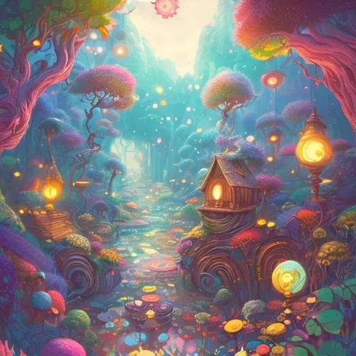 Prompt: Imagine a vibrant and whimsical cover, bursting with colors and fantastical elements. Picture an enchanting forest with talking animals, floating books, and swirling magical mist. At the center, place an open book, radiating a warm glow, enticing readers to embark on a journey through captivating short fiction.