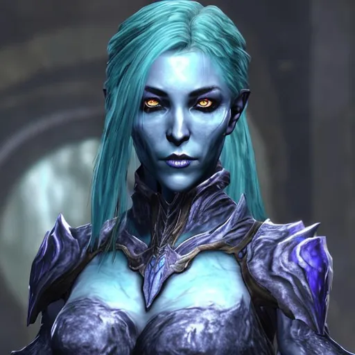 Prompt: blue haired daedric female aspect
