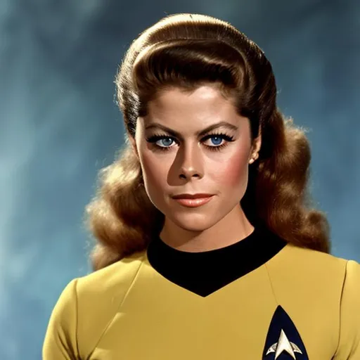 Prompt: A portrait of Elizabeth Montgomery, wearing a Starfleet uniform, in the style of "Star Trek the Next Generation."