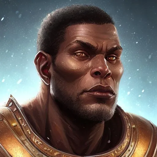 Prompt: A half body photograph of  muscular African American man wearing knight armor looking at the viewer, fantasy, medieval, vivid colors, elegant, concept art, sharp focus, beautiful face, digital art, Hyper-realistic, 4K, Unreal Engine, Highly Detailed, HD, Dramatic Lighting by Brom, trending on Artstation