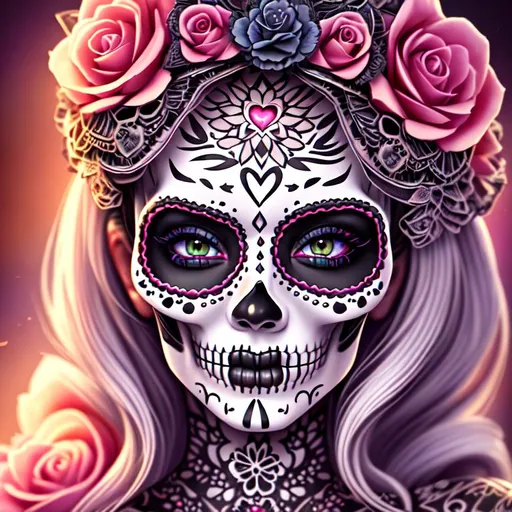 Prompt: Beautiful, Epic, Amazing, 3D, HD, ink, (Beautiful {Sugarskull} and happy face), ultra HD, digital painting,  uber detailed, 64k, high quality, sharp focus, studio photo, intricate details, highly detailed --s98500