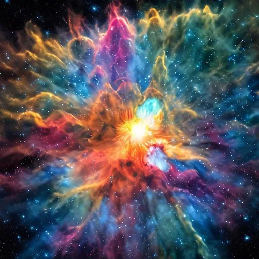Prompt: Create a astonishing hyper realistic nebula , mostly blue and yellow colors 