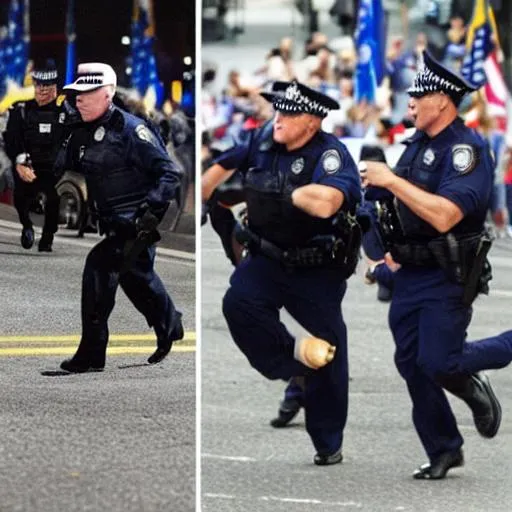 Prompt: Create a picture of Donald Trump running from the police