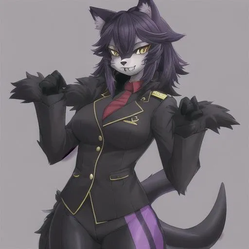 A anthropomorphic Furry Cat Girl Fursona With Black