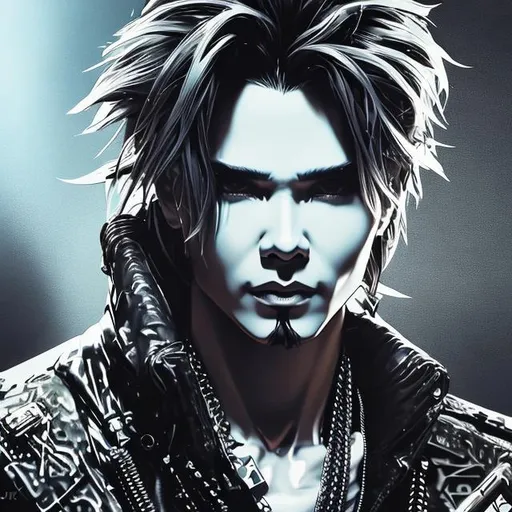 Prompt: (((Yoji Shinkawa art))), sticker of ultra detailed portrait of Bill Kaulitz in urban rocker clothing, full body, high quality cell shaded illustration in post apocalyptic style by Yoji Shinkawa, ((full body)), dynamic pose, perfect anatomy, centered, freedom, soul, wild hair, approach to perfection, cell shading, 4k , cinematic dramatic atmosphere, watercolor painting, global illumination, detailed and intricate environment, artstation, concept art, fluid and sharp focus, volumetric lighting, cinematic lighting, Art by Yoji Shinkawa