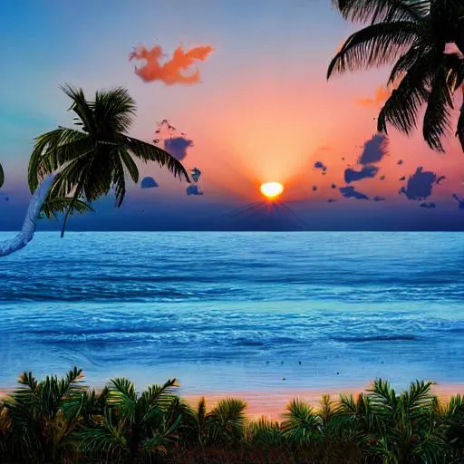 Prompt: artwork of the sun rising on a tropical island  