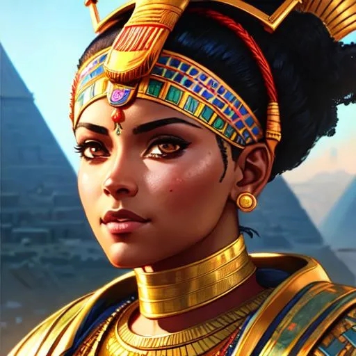 Prompt: close up shot, female protagonist, Ancient Egypt setting, ultra detailed, line art, 4k, art by Glenn Fabry and Wadim Kashin, digital art, painterly style 