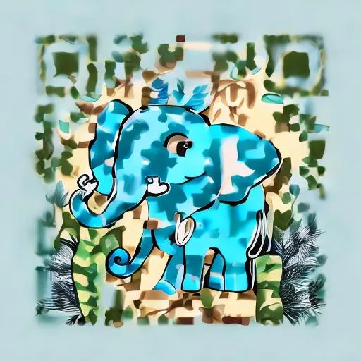 an elephant  in light blue in a jungle with coffee beans around it