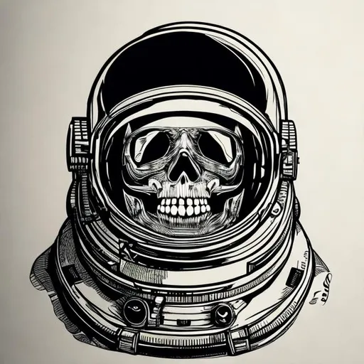 Prompt: astronaut helmet with a human skull inside lineart 