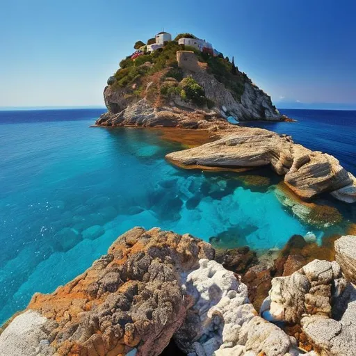 Prompt: Sea, rock, Greece, island
