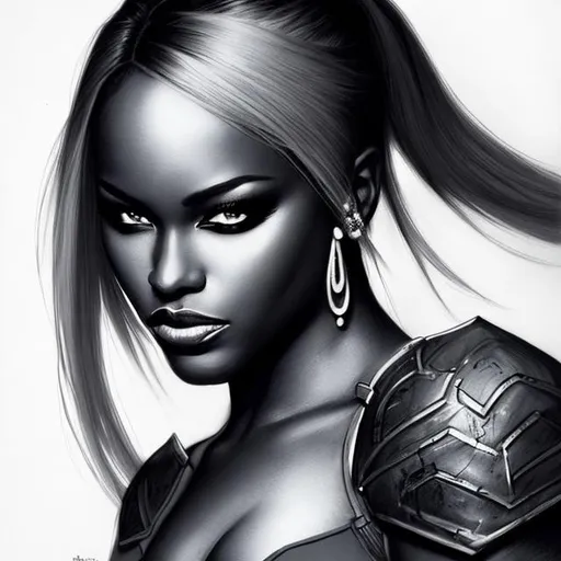 Prompt: action, fighter, highest quality concept art masterpiece, fantasy, digital drawing, photo realistic, panned out, drow, detailed eyes, dark-skinned, armour