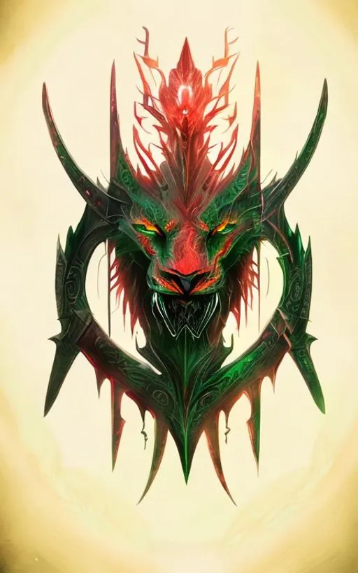 Prompt: red and green female daedric lion elder scrolls art