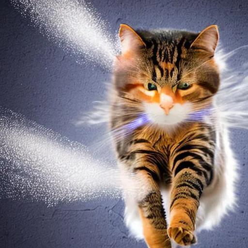 Prompt: A cat gaining superpowers and blowing up a house