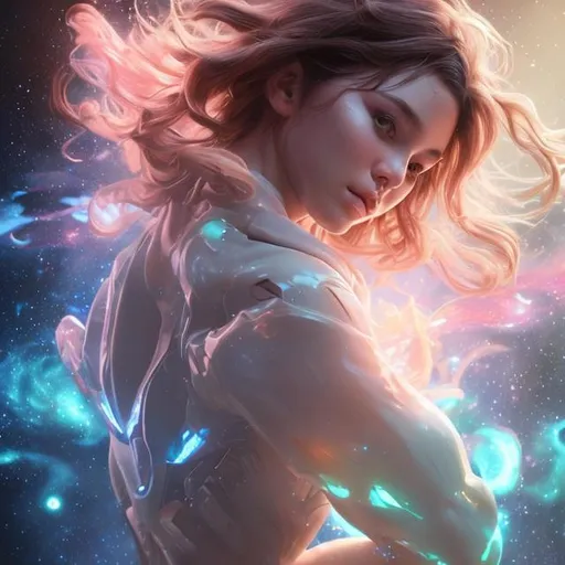 Prompt: ((best quality)), ((masterpiece)), ((realistic)), (detailed) hd octane render, trending on artstation,illustration photographic, digital painting, attractive ,1girl,galaxy ,full body,dynamic pose, galaxy hair,masterpiece face,elegante,8K quality,vivid colors