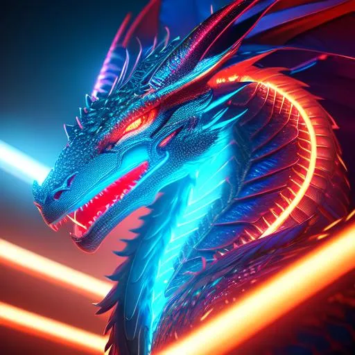 Portrait of a roaring neon dragon, perfect compositi...
