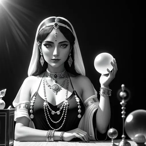 black and white photo of a 1920s, Fortune teller, gy... OpenArt