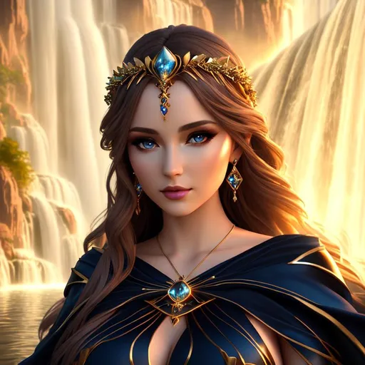 Prompt: close-up, Beautiful 3D HD dramatic cinematic lighting [({one}{Beautiful!!! Goddess}Sorceress) wearing  {(liquid)Ivory}silk]::2, expansive magical Waterfall background, hyper realistic, 8K --s98500