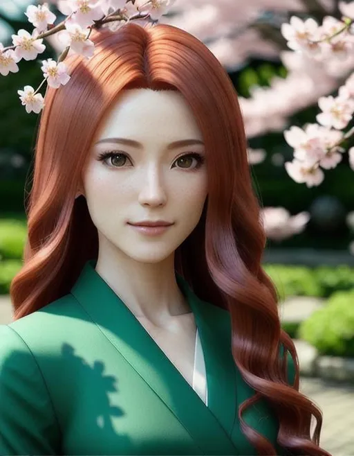 Prompt: 64K UHD HDR Realistic Sakura Kinomoto: Emerald Green Magic in Flowing Chestnut Locks. Cherry Blossom Hairpin, Symbol of Deep Connection. Serene Garden, Heartfelt Memories. Soft Sunlight, Magical Glow. Octane Render. Eye-Candy. Inspired by Unbreakable Bond.