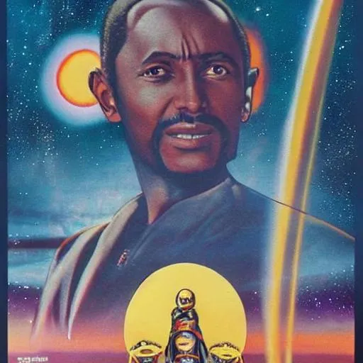 Prompt: Ethiopian space movie poster 1973