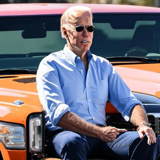 Prompt: Joe Biden sitting on a truck
