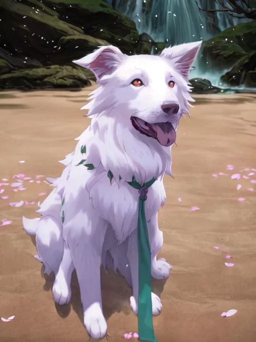 Prompt: USE DEMON SLAYER ART STYLE
REFINED LINES

White Border Collie with Green Kimono, Covering Body

Water Fall Background , Dark Themed

PINK BLOSSOMS AND ALOT OF PETALS FALLING IN THE BACKGROUND,
VERY DETAILED,
BEAUTY,
HIGH RESOLUTION,
1080P,
FINE-TUNED,
SHADDERS,

