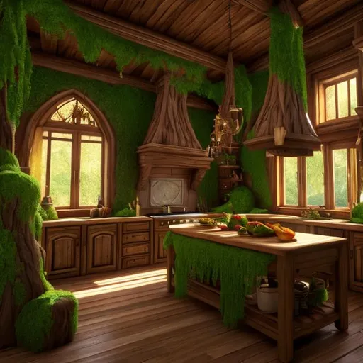 Prompt: fantasy forest, kitchen interior, UHD, HD, 8K, 